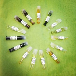 Sample essential oils in small viles